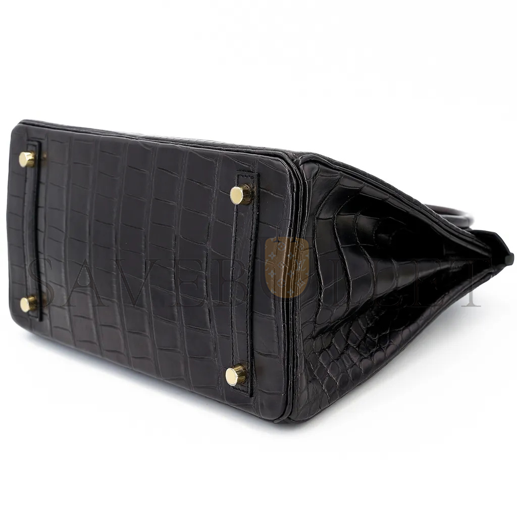 H**mes master birkin 25 crocodile leather black gold buckle h041354ck28 (25*20*13cm)